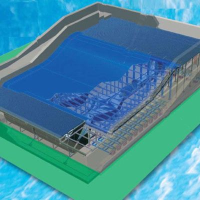 OEM 플로라이더 서핑 시뮬레이터 65kw 물 펌프와 워터 파크용 부드러운 강한 PVC 15.3m*9.3m